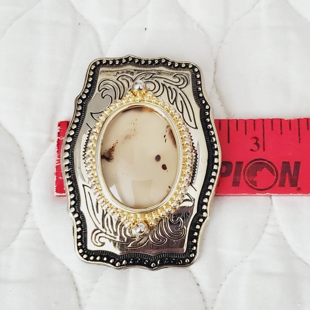 Vintage Cowboy Cowgirl Western Style Belt Buckle Silver Granite Center Collect - Picture 6 of 6